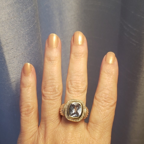 Sliver plated Swarovski crystal topaz ring - Picture 1 of 7